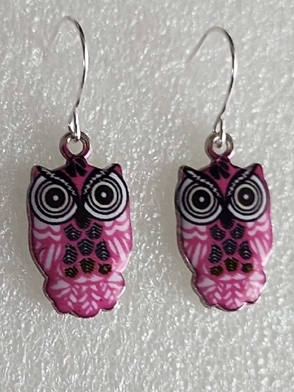 Hand Crafted Pink Owl Dangle Earrings